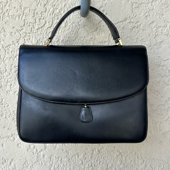 Bienen-Davis Vintage Mid-Century Structured Black Leather Purse Bag One Handle - Picture 2 of 9